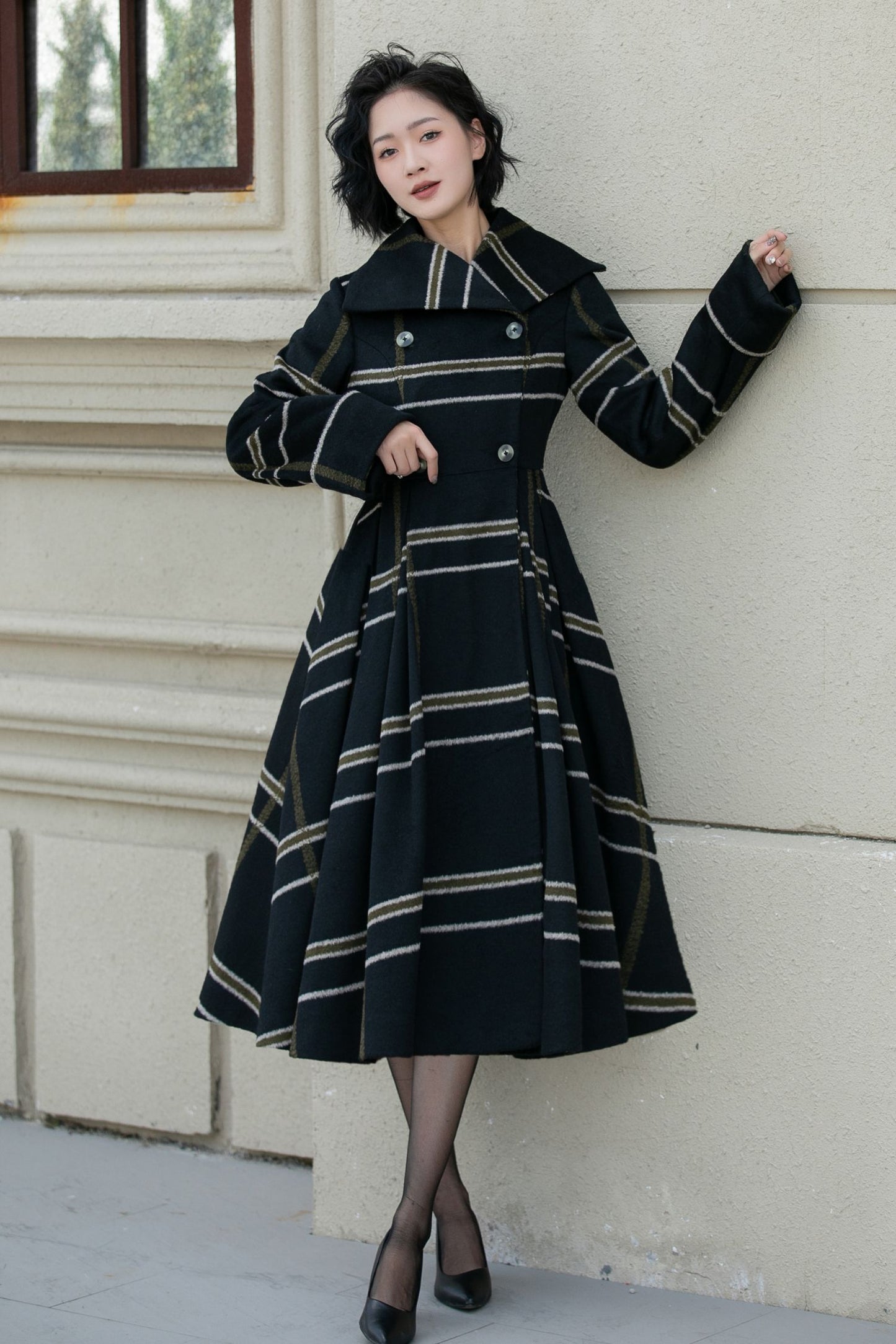 Fit and flare striple winter wool coat 5454