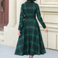 Plaid swing midi wool dress women 5343