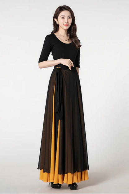 Swing summer chiffon skirt with black wrap outfit  5198