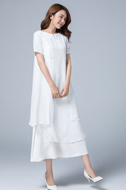 White Linen Plus size summer chiffon dress 1780