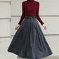 Handmade Vintage Wool Skirt – Gray Pleated A-Line Midi Skirt for Winter 6613