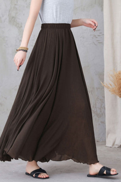 Handmade Linen Maxi Skirt Beige – High-Waist Flowy Circle Hem – 2820