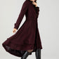 Burgundy Midi Asymmetrical Winter Wool coat 4603