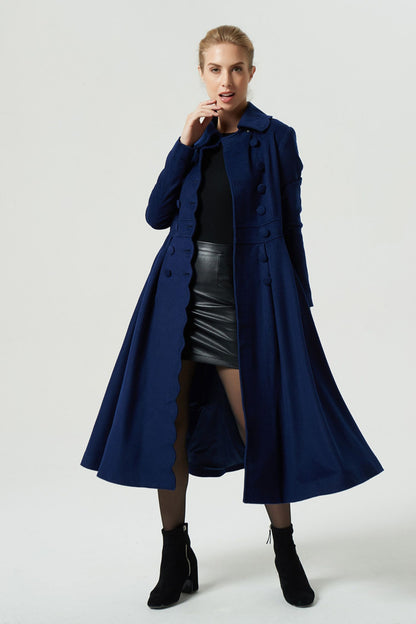 Handmade Navy Wool Coat – Vintage Princess Winter Maxi Overcoat 1971