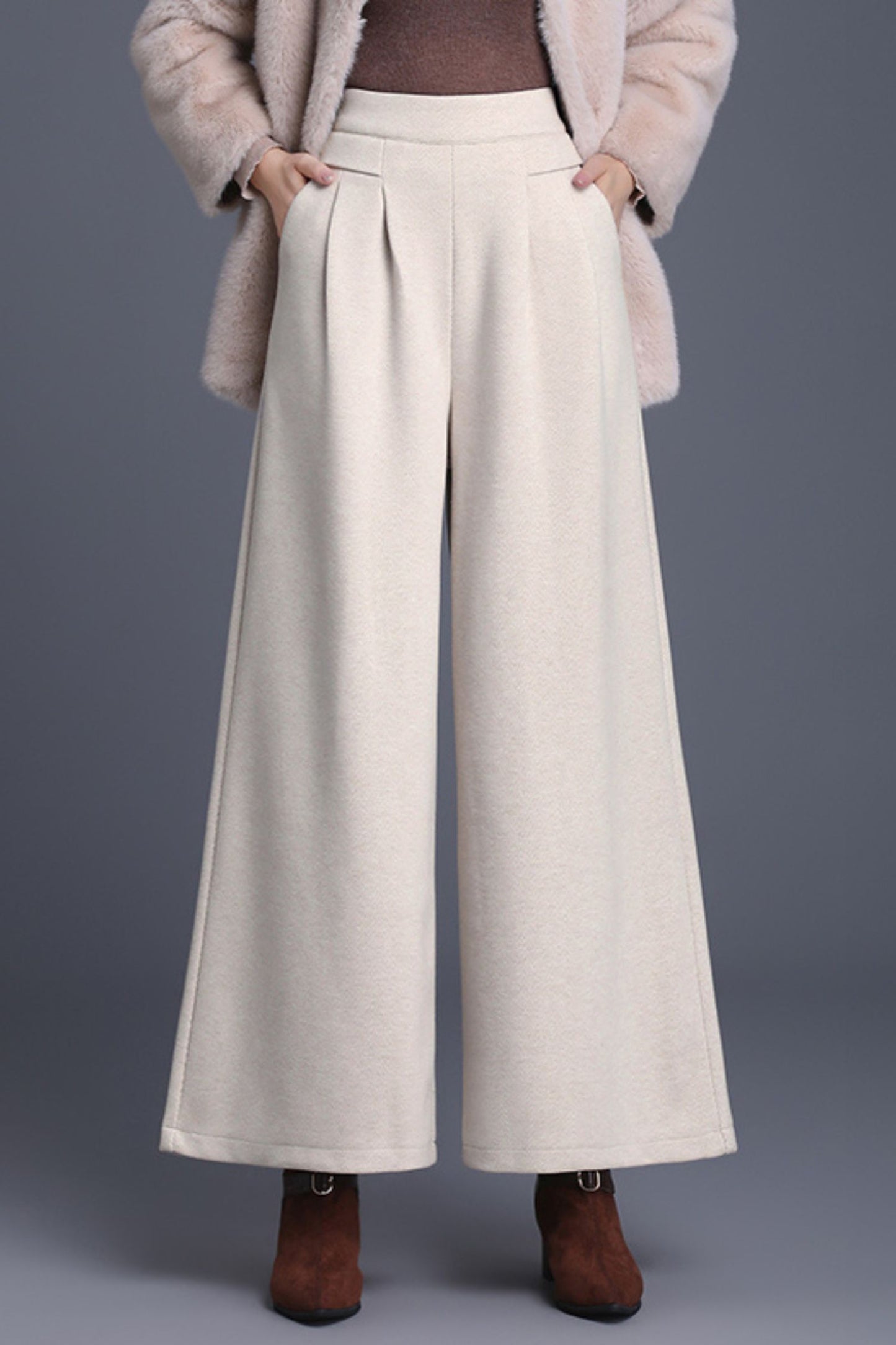Wide leg wool pants with pockets 6229