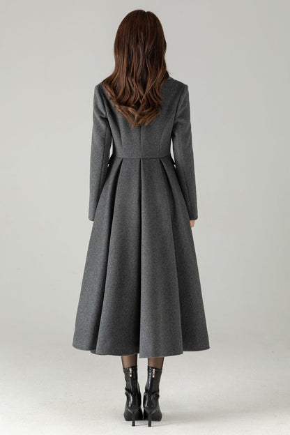 Gray Wool Maxi Coat – Single-Breasted Fit & Flare Long Winter Coat | Xiaolizi 6571