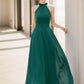 Dark green maxi halter summer party dress 5172