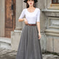 Gray A line High waist Linen Maxi Skirt with Pockets  2782