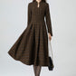 Retro plaid midi wool dress women 5302