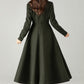 Army Green Herringbone Wool Coat – Elegant A-Line Maxi Winter Coat | Xiaolizi 6574