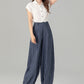 Plus size blue striple long linen pants 4939