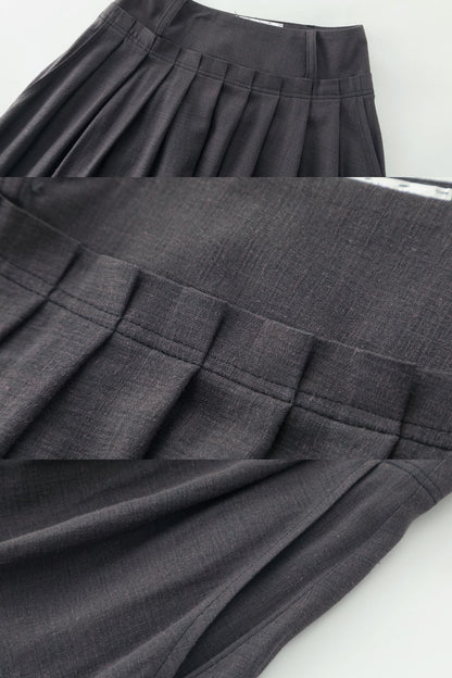 Dark Grey Linen Cotton Maxi Skirt - Pleated Waist with Side Pockets 5701