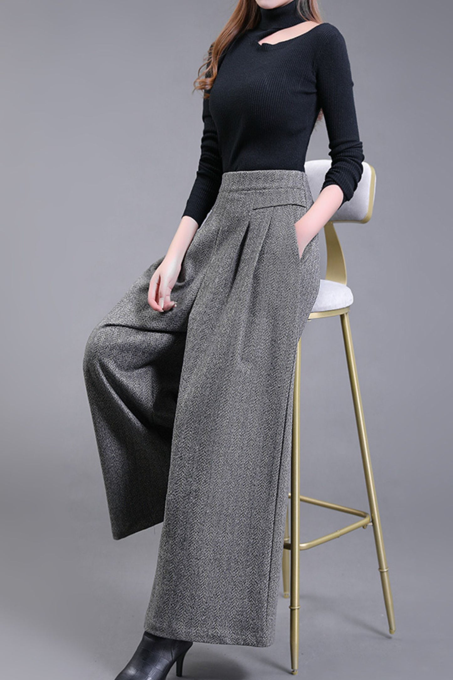 Wide leg wool pants with pockets 6227
