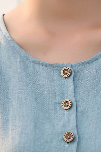 A line loose fitting light blue linen dress 2804 -Size XS #yy01678