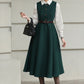 Handmade Vintage Wool Dress – Green Sleeveless A-Line Midi Winter Dress 6615