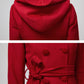 Women's Hooded Wool Coat - Double Breasted Red Winter Coat 5612
