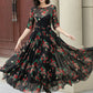 Black Floral Swing Summer Chiffon Dress 5112