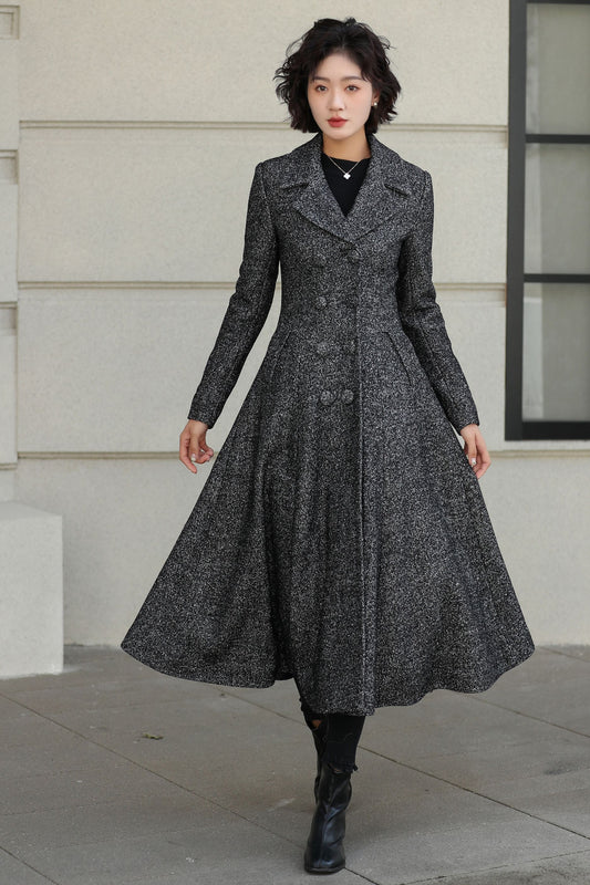 Long Wool Swing Coat – Vintage 1950s Double Breasted Overcoat 6528