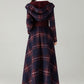 Plaid Hooded Wool Coat – A-Line Long Winter Coat with Contrast Lapel | Xiaolizi 6570