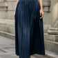 Navy Blue Linen Maxi Pleated Skirt 5688