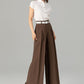 Womens elegant wide leg long linen pants 4918