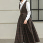 Brown Plaid Wool Midi Dress – Vintage Sleeveless Pinafore Swing Dress 6417