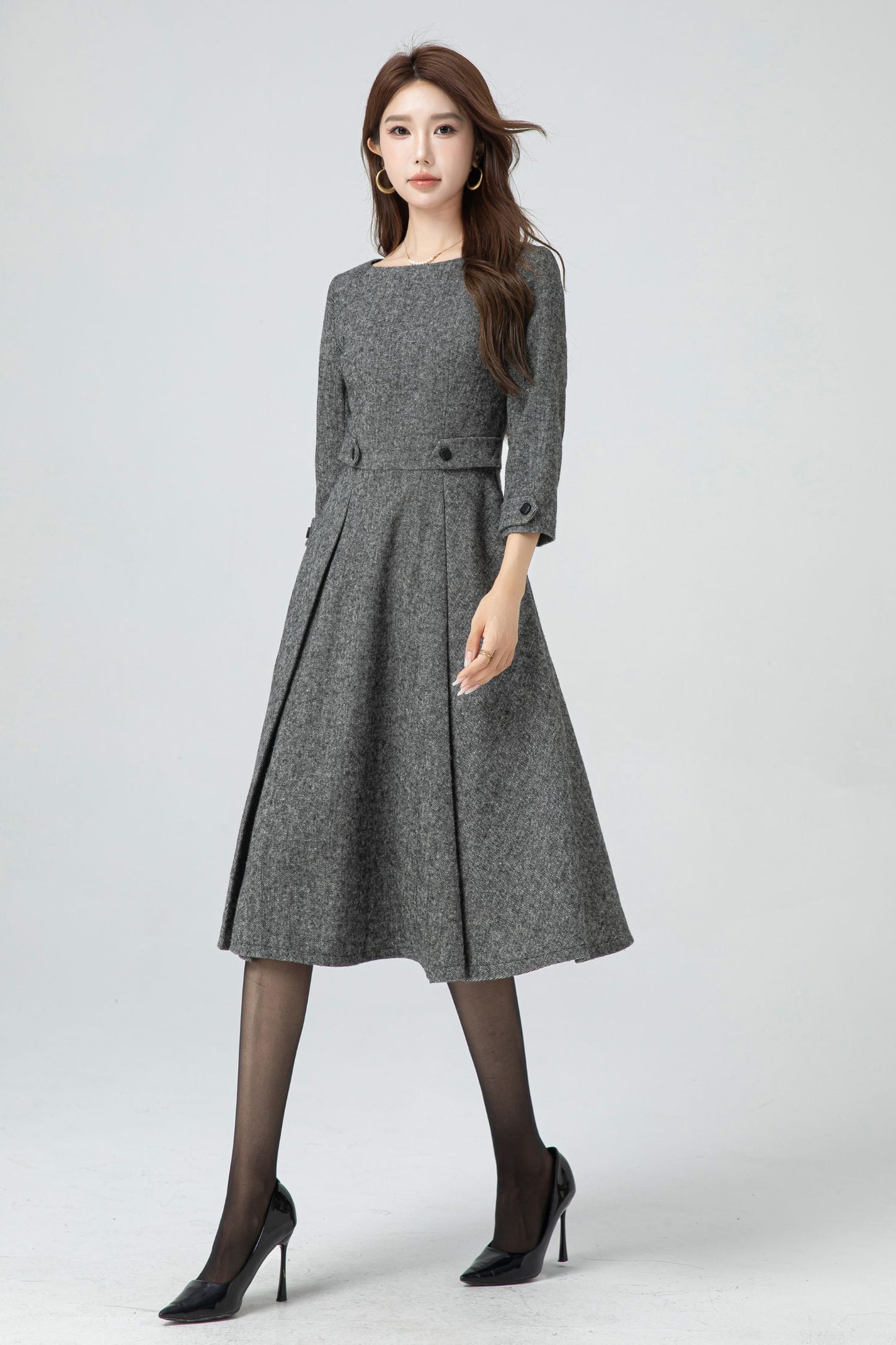 Fit and flare midi wool dress 5301