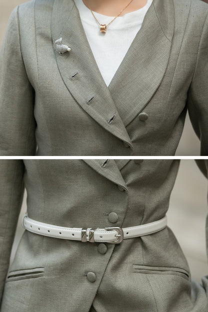 Linen Short Jacket – Button Closure with Lapel Collar and Side Pockets for Spring & Autumn 5681