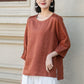 Orange loose fitting linen blouse 4902