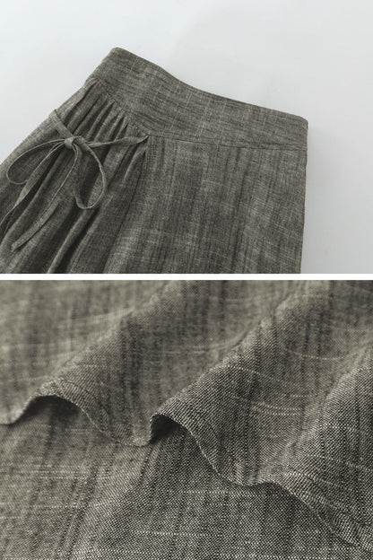 Gray Linen Wide Leg Wrap Pants - Flowing Tie Waist Detail 5749
