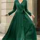 Green Wrap Linen Dress for Women 5673