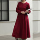 Handmade Vintage Wool Dress – Burgundy Fit and Flare Midi Dress for Winter 6612