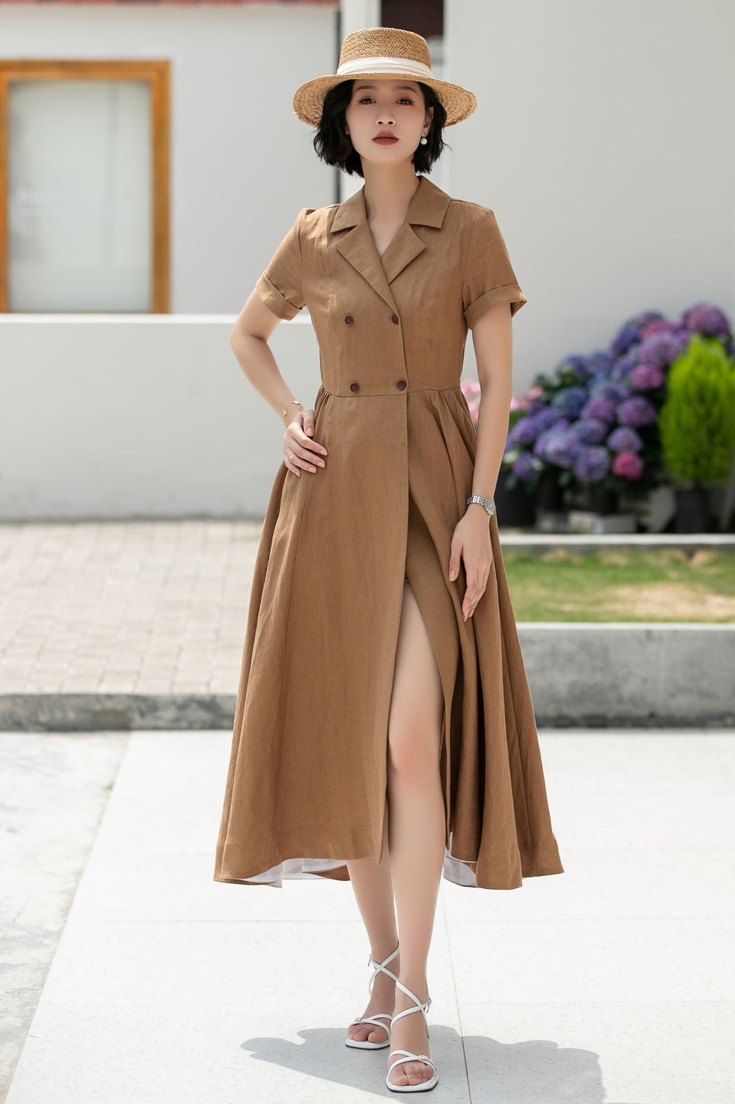 Wrap Linen Midi Shirt dress 5986