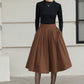 Xiaolizi Rust Brown Wool Midi Skirt for Women – Handmade High-Waist A-Line Winter Skirt 6608