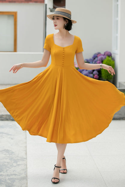 Yellow midi dresses for women 5981