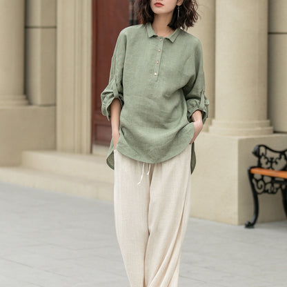 Long sleeves spring linen shirt blouse 4954