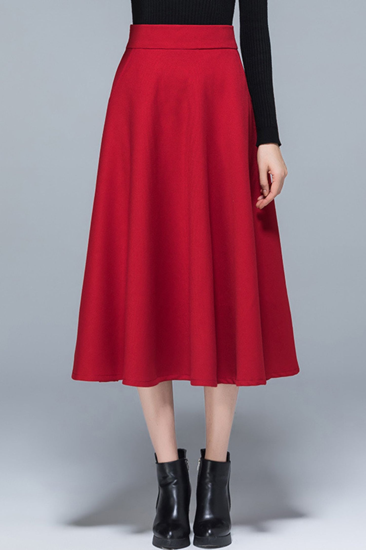 High waist midi autumn skirt women 6196