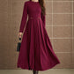 Long sleeves prom burgundy wool dress 5358