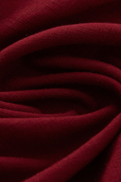 Burgundy Linen Midi Dress – Handmade Romantic Fit & Flare Summer Dress with Pockets | Xiaolizi 4908