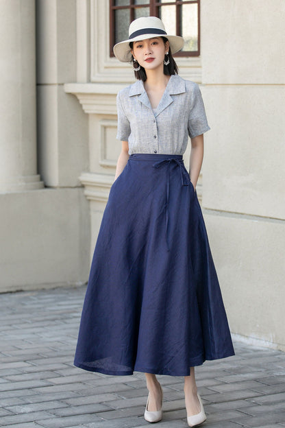 A line swing wrap summer linen skirt 4903
