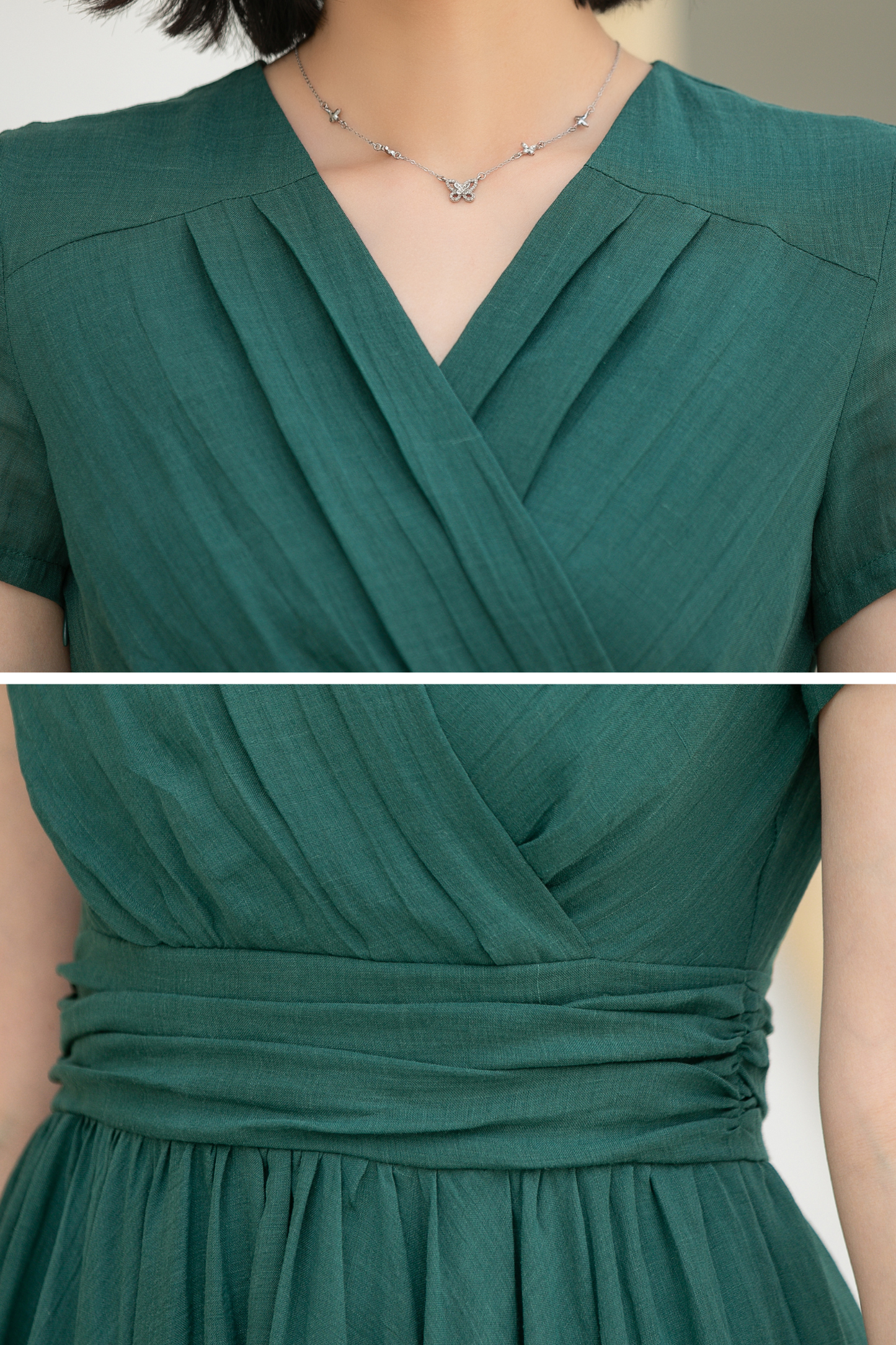 Green Maxi Pleated linen dress 5832