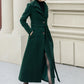 Green long wool trench coat women 5350