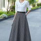 Gray Plaid Wool Maxi Skirt – Vintage High Waist Winter Skirt with Pockets 3106