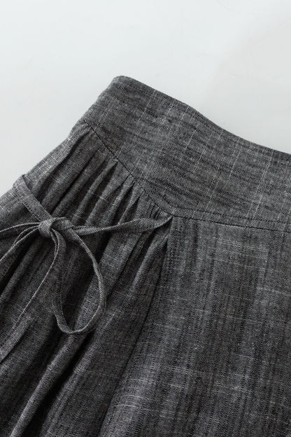 Gray Linen Cotton Wide Leg Wrap Pants - Asymmetrical Ankle | Xiaolizi 4938
