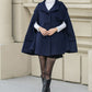 Blue Hooded Wool Cape Coat Women 5353