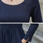 Navy Blue Maxi Linen Dress women 5683