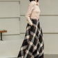 Brown Plaid Wool Midi Skirt – High Waist A-Line Winter Skirt with Pockets 6421