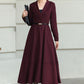 Burgundy Wool Wrap Midi Dress — Elegant Tie‑Waist A‑Line for Office 6512