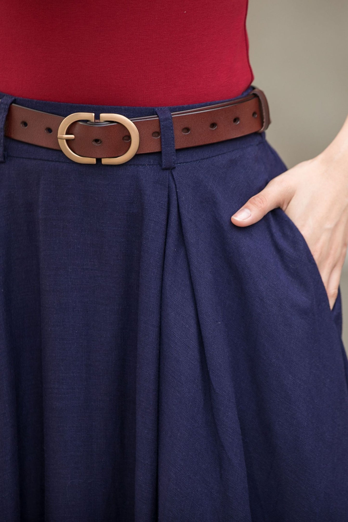 Navy a line Linen Maxi Skirt with Pockets  2778
