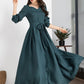 Customizable Dark Teal Linen Maxi Dress 5639